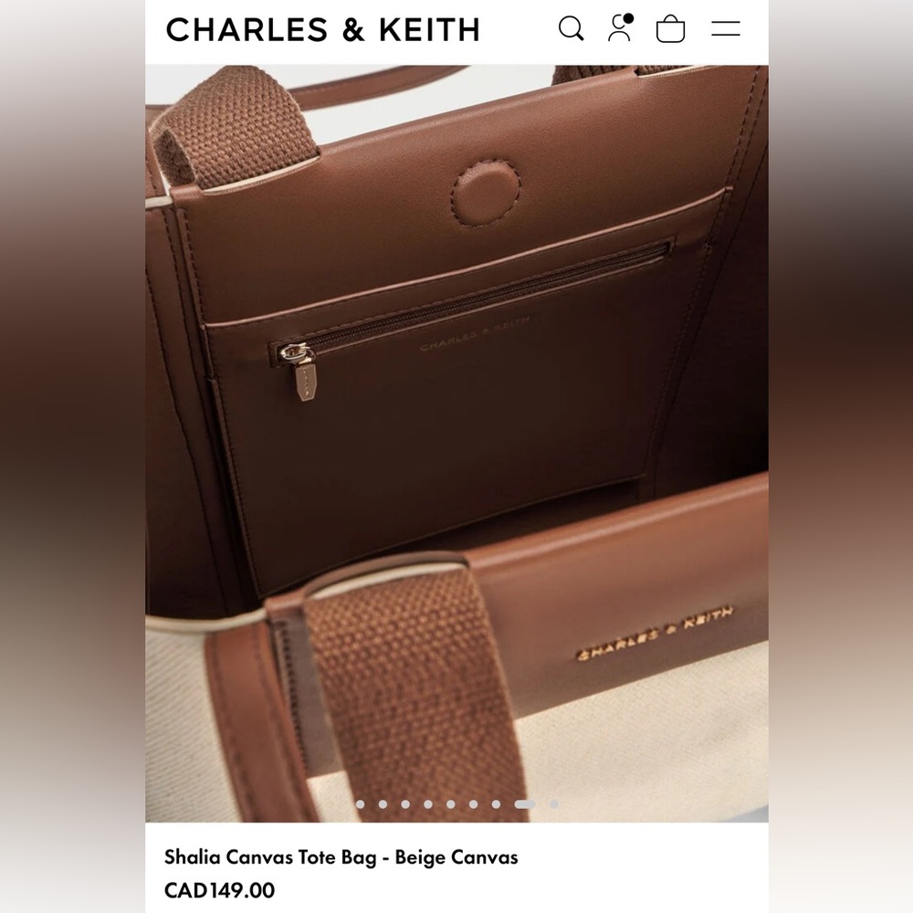 Charles & Keith Beige and Brown Canvas Tote Bag - Picture 3 of 6
